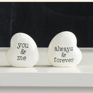 New “You & Me” “Always & Forever” Stoneware Hearts Mini Salt  and Pepper Set